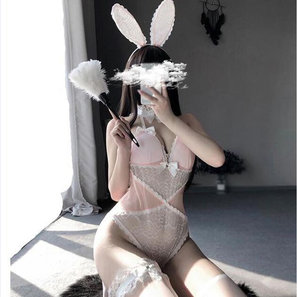 

cosplay lingerie bunny girl transparent lace erotic maid christmas present, Black;white