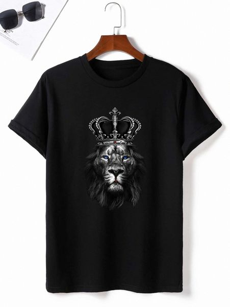 

men lion & crown print tee p1bx#, White;black