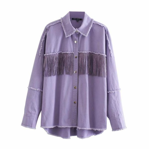 

women's jackets bonjean tassel decoration denim jacket for women 2021 summer coats and outerwear turn-down collar ladies loose bj3362, Black;brown