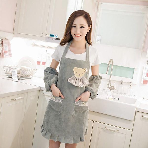 

korean fashion apron suit waterproof cute princess corduroy cooking kitchen manicure cafe overalls1