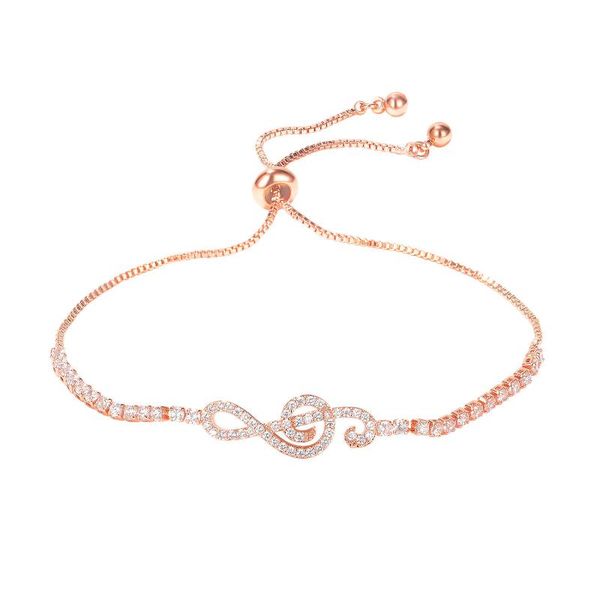 

charm bracelets rose gold music note for woman girl adjustable chain link wristband cubic zirconia anniversary sister gift, Golden;silver