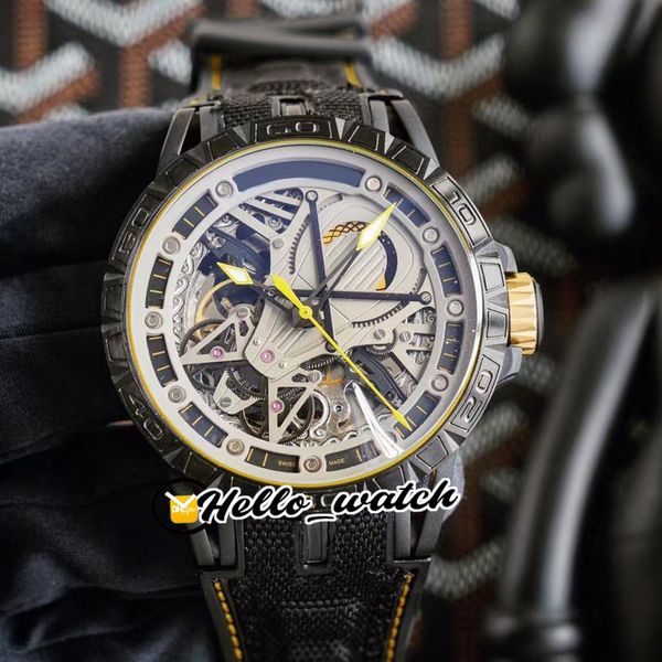 

новый excalibur spider rddbex0613 двойной tourbillon автоматические мужские часы скелет желтый циферблат кристалл углеродистая сталь cas кож, Slivery;brown