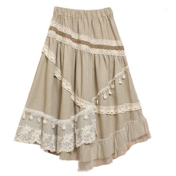 

japanese mori girl women's casual layer sweet buckle vintage lace pure asymmetric cute lolita female vestido skirts y036691, Black