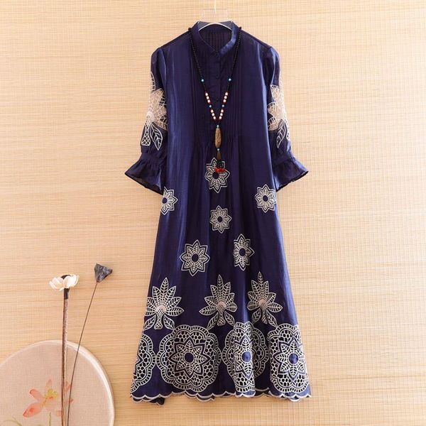 

high-end spring summer women cheongsam dress retro elegant embroidery loose a-line lady hollow out party qiapao dress s-xxl1, Red