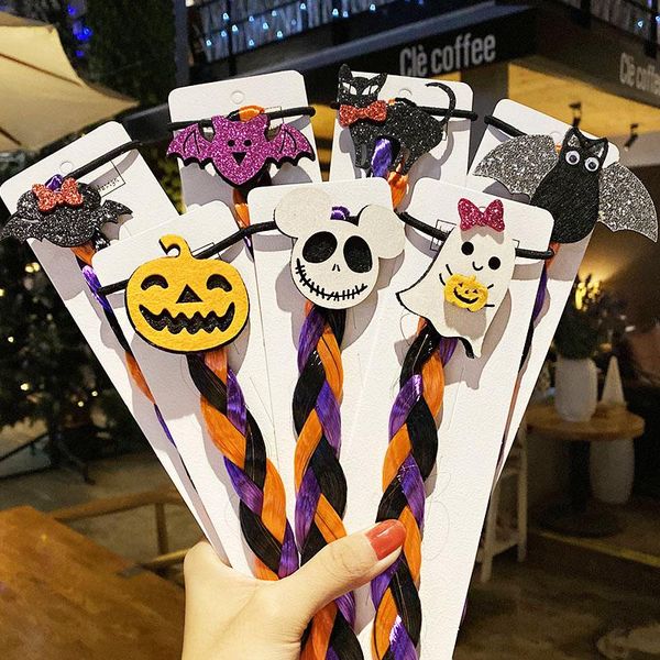 

2020 new girls cute halloween ghost braid hair ornament headband children scrunchie rubber band kids fashion hair accessories, Slivery;white