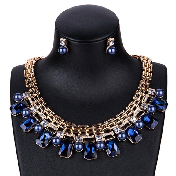 

fashion double layer golden chian choker necklace women big glass statement necklace jewelry boho vintage large collar, Golden;silver