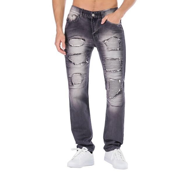

denim designer torn jeans hole for man size 28-38 40 2020 autumn plus velvet hip hop punk streetwear, Blue