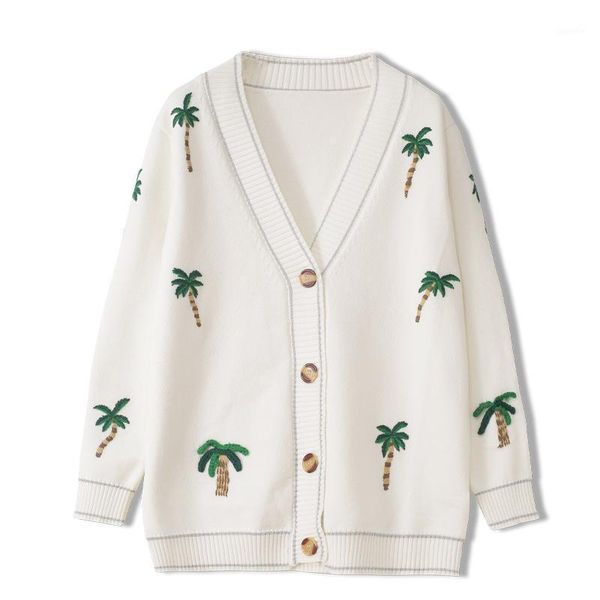

fashion women's sweaters knitting 2020 runway luxury european design party style women's clothing coconut embroidery cardigans1, White