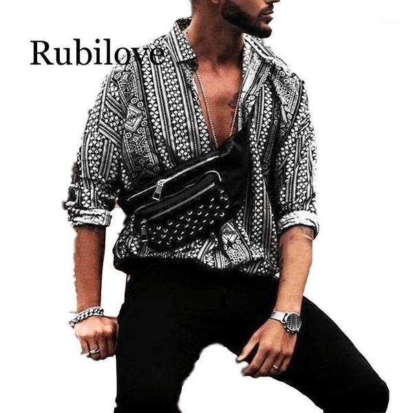 

rubilove hawaiian tropical men shirt long sleeve dress social men streetwear clothes plus size big 5xl1, White;black