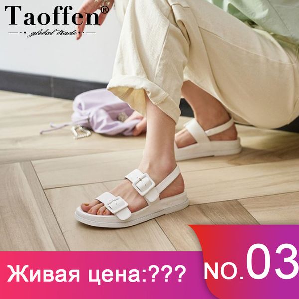 

taoffen women real leather sandals designer metal buckles shoes women flat heels solid color casual lady footwear size 34-40 y200702, Black