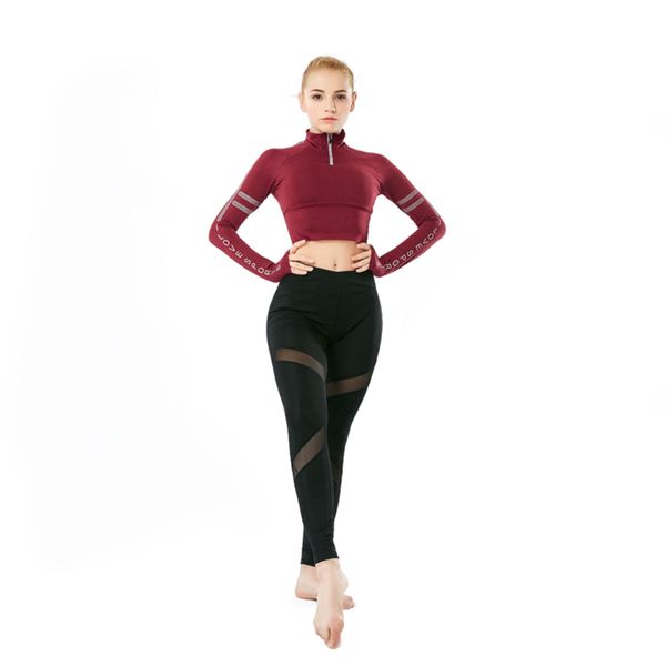 

yoga dress new women sports zip stand collar red exercise fitness running yoga crop top, White