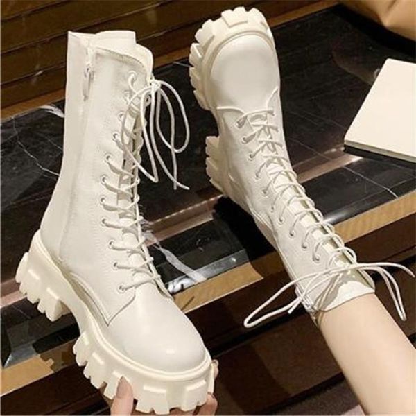 

boots british style shoes women autumn winter pu leather student black white wedges heels zip cross-tied laides pumps ankle boot