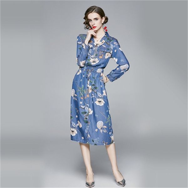 

denim casual floral sleeve korean ladies dress in muje robe long femme qeyh, Black;gray