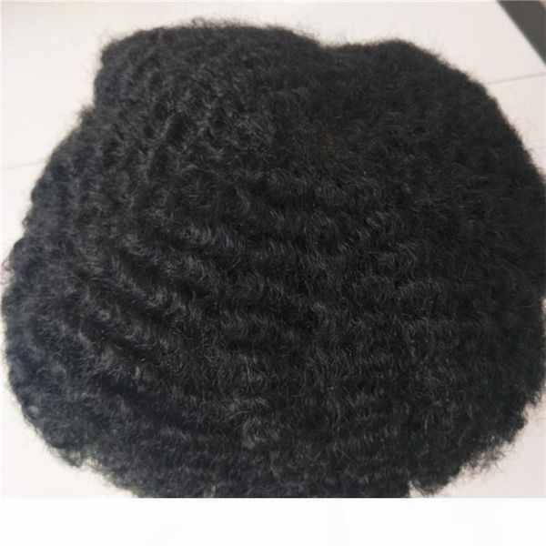 

thin skin toupee 8x10 100% indian remy human hair toupee mens replacement system men wig toupee full pu #1b wavy hair unit, Black