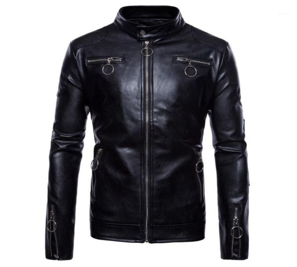 

mens leather jacket slim motorcycle leather coat men jackets clothes personalized jaqueta de couro stage street fashion spring1, Black