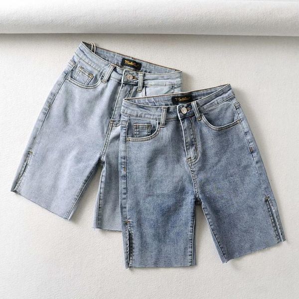 

2020 new arrival summer style female fashion summer split solid bodycon high waists night club denim wide leg shorts1, Blue