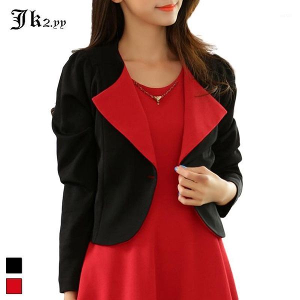 

m-xxxl contrast women turn-down collar jacket long sleeves single-button coat big size office ladies formal black/red 98471, Black;brown
