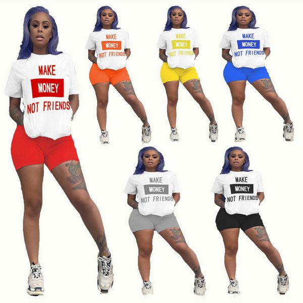 

summer women's short sleeve fashion letter printing casual sports shorts two-piece factory direct sales, Gray