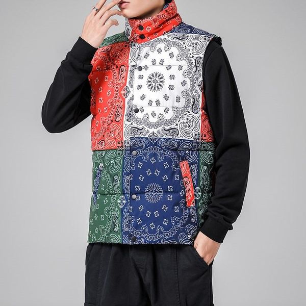 

men's down & parkas retro style men winter vest coat casual fashion sleeveless flower jacket comfortable warm stand collar waistcoat ov, Black