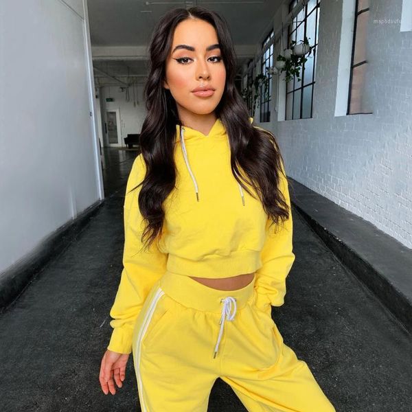 

casual 2 piece set long sleeves solid color pullover slim jogging sweat pants sportswear female sport suits1, Gray