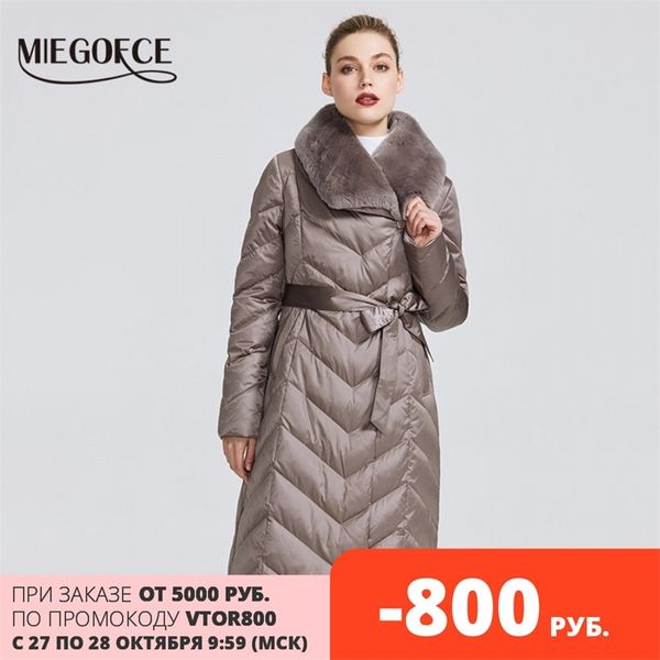 MiEGofce nova coleção jaqueta feminina com colar de coelho mulheres casaco de inverno cores incomuns que um inverno à prova de vento Parka 201030