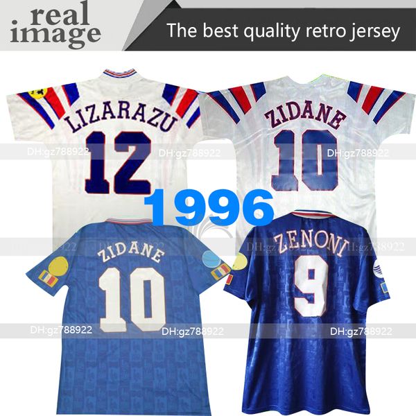 

maillot de foot #10 zidane retro soccer jerseys 1996 classic football shirts vintage 96 home blue away white djorkaeff pedros martins loko, Black;yellow