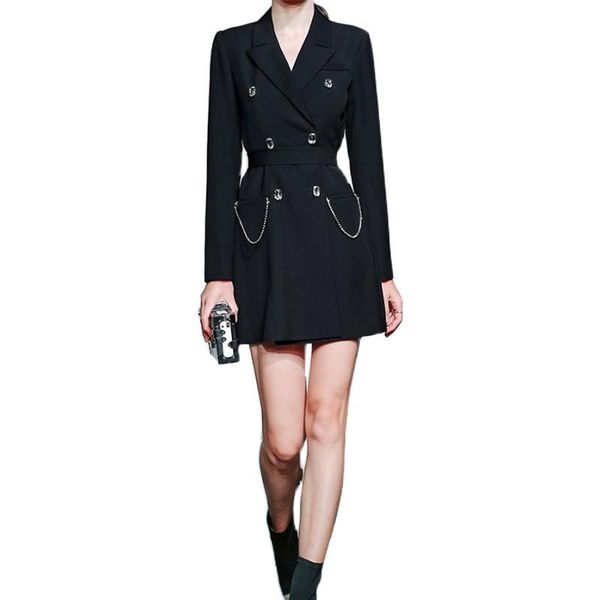 

new autumn fashion design women black blazers coats vintage double-breasted long sleeve luxury crystal decoration office outwear, White;black