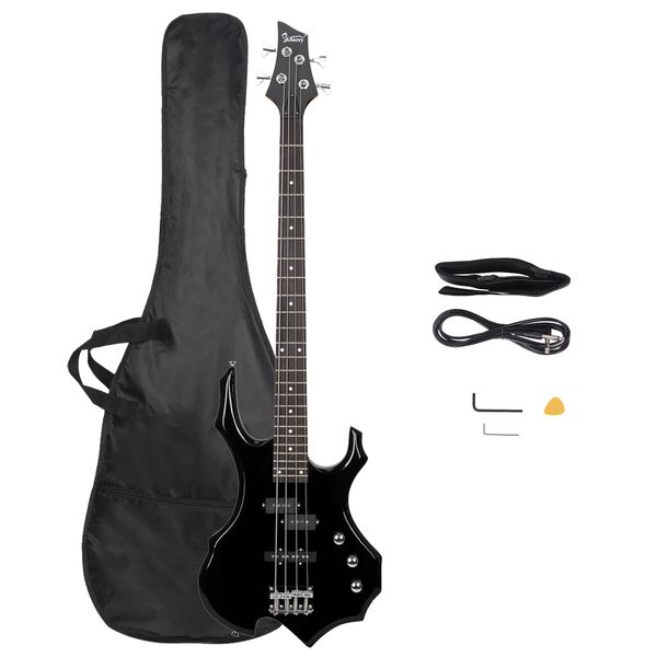 

glarry burning fire electric bass guitar full size 4 string bag strap paddle cable wrench tool black