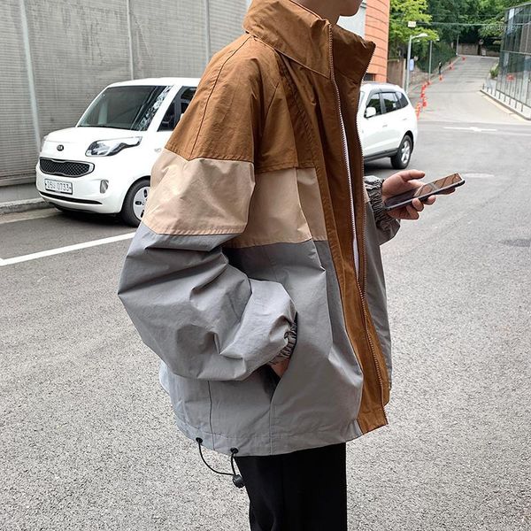 

2019 autumn and winter new hong style youth fashion casual loose three-color stitching baseball uniform sports jacket khakim-2xl1, Black;brown