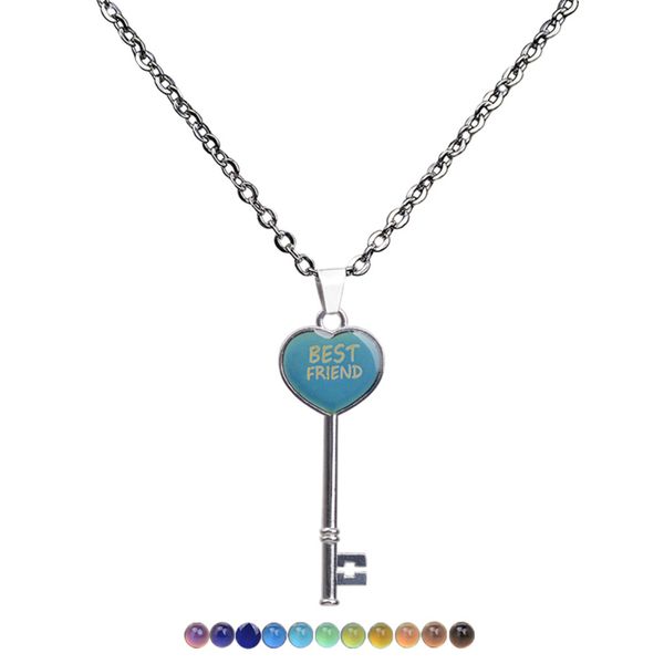 

emotion feeling mood color changing key pendant necklace bff happy jewelry, Silver