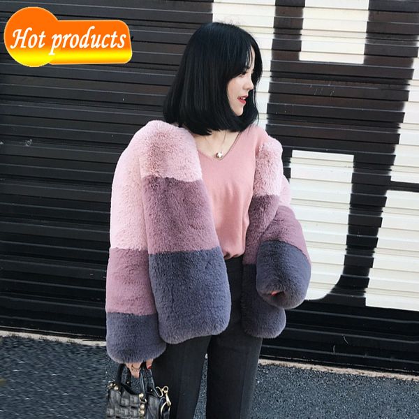 

winter of women fluffy female rabbit thick outerwear false fur coat iz5k, Black