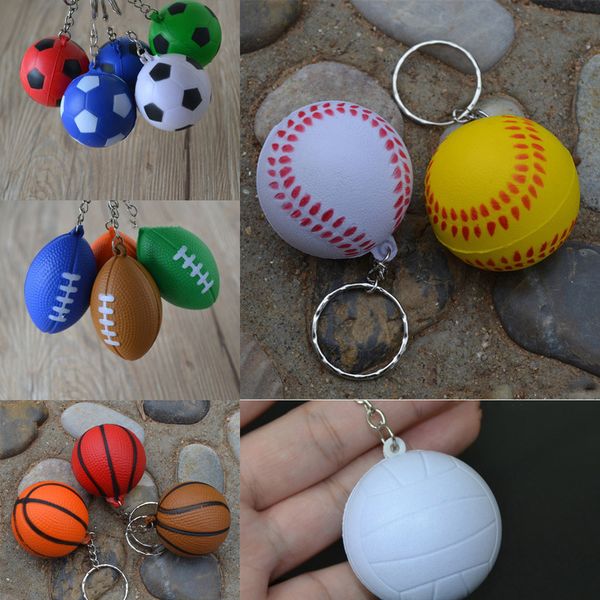 

squishy football keychains baseball soft slow rising stretchy squeeze fidget sensory toy key chains kids relieve stress toys gifts g20202, Blue