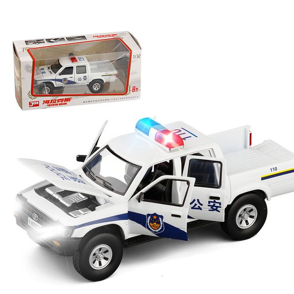

jkm1: 32 toyota hailax pickup police sound and light six door simulation alloy model toy car