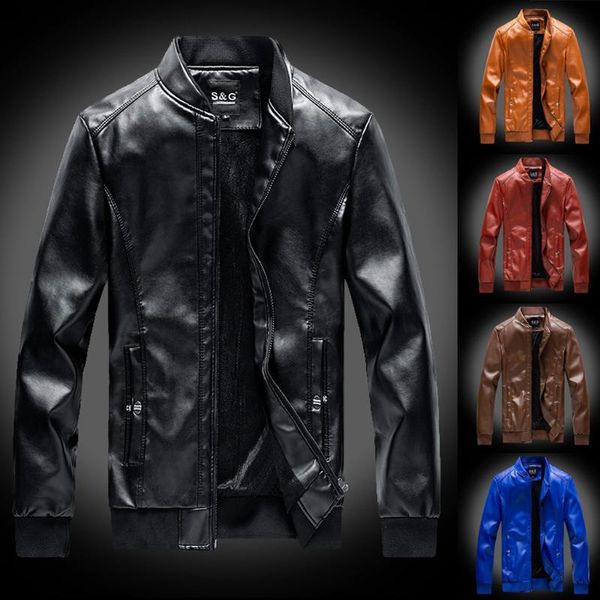 

men's jackets mens autumn winter coat vintage zipper stand collar imitation jacket leather nice fashion, Black;brown