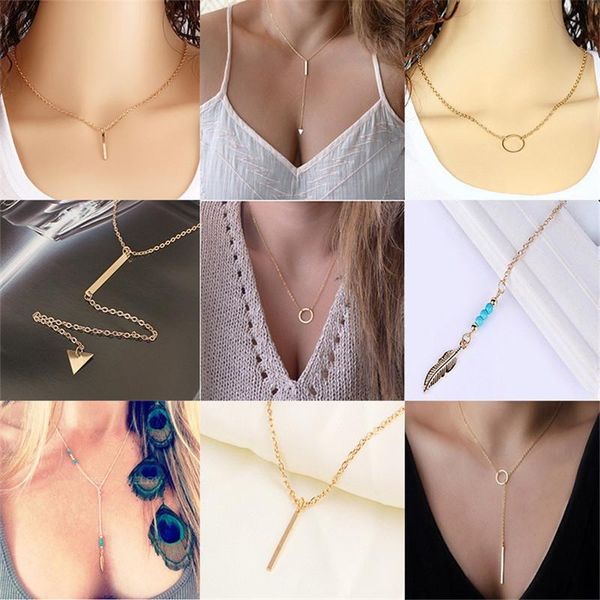 

yonew fashion holiday seaside resort beach jewelry crystal triangle water round drop shape chains necklace, Silver