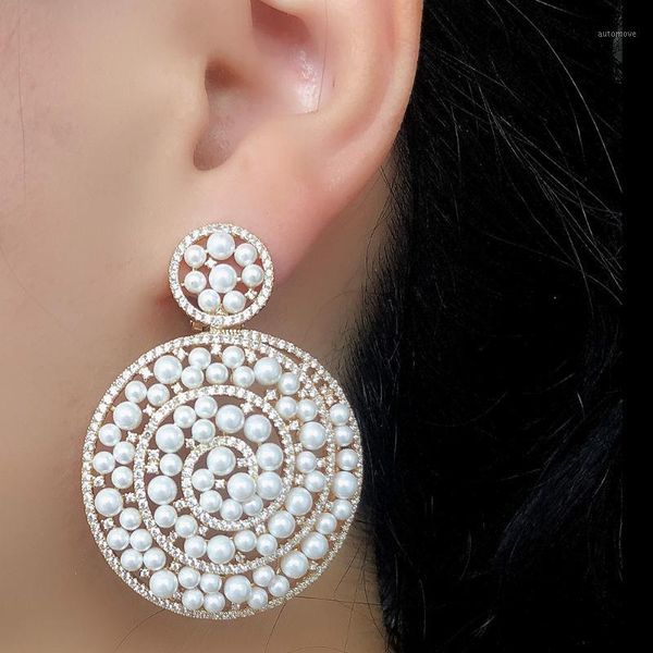 

godki luxury simulated pearl dangle earrings trendy cubic zircon wedding engagement party dubai gold earrings for women 20201, Silver