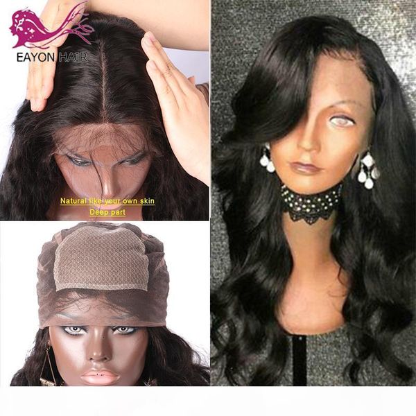 

eayon 5*4.5 silk base full lace human hair wigs with baby hair pre plucked straight brazilian remy lace wig for women, Black;brown