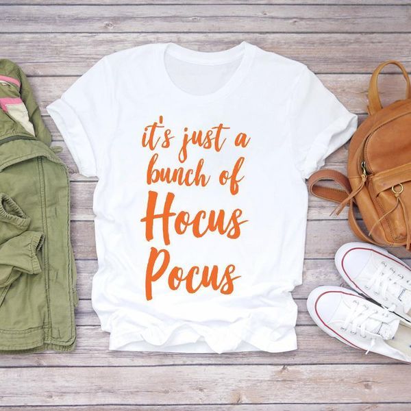 

женская печать письмо hocus pocus halloween осень осень печать дамы женские футболки топ футболки графический женский tee футболка, White