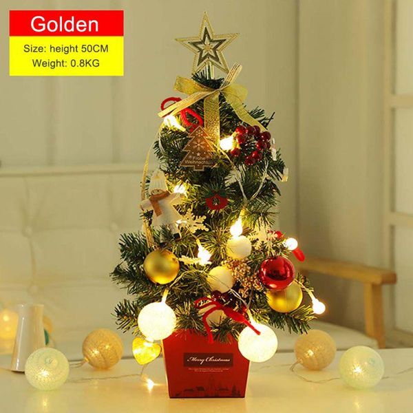 

christmas decorations mini tree deskwith lights 50cm golden red color xmas package