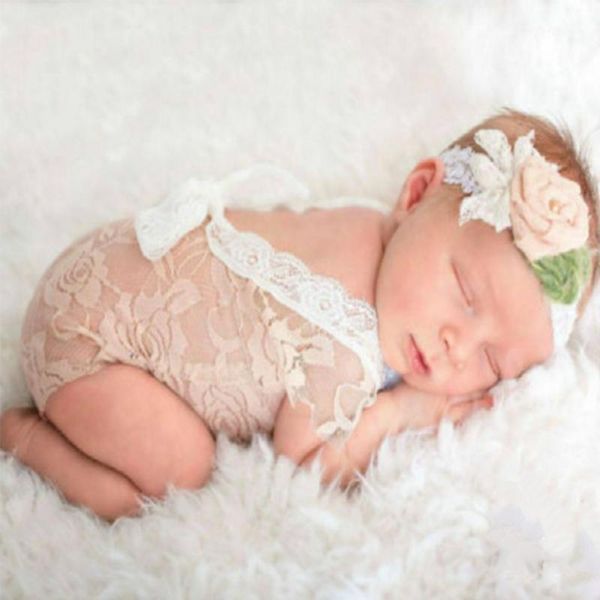 

newborn baby girl lace romper newborn pgraphy props princess costumes hollow deep v infant girls shower gift1, Blue