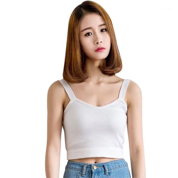 

women's tanks & camis summer women crop tank female cropped camisole solid slim spaghetti vest streetwaer1, White