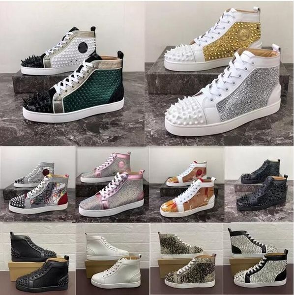 

luxury mens women casual red bottom shoes studded spikes designer platform insider sneakers black red white silver leather high boots size u