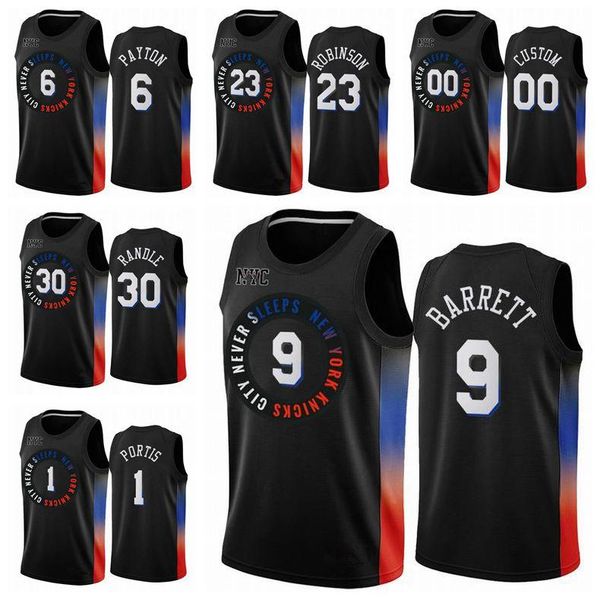 

new york knicks men kids 9 rjbarrett kevin knox ii youth 2020/21 swingman city nba basketball jersey black icon edition, Black;red