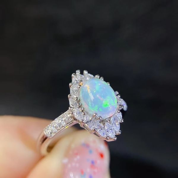 

meibapj natural opal gemstone fashion flower rings for women real 925 sterling silver charm fine wedding jewelry b1205, Slivery;golden