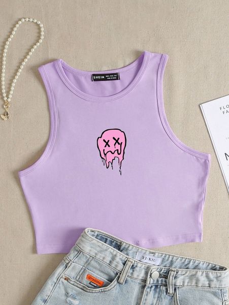 

cartoon graphic crop tank 1135#, White