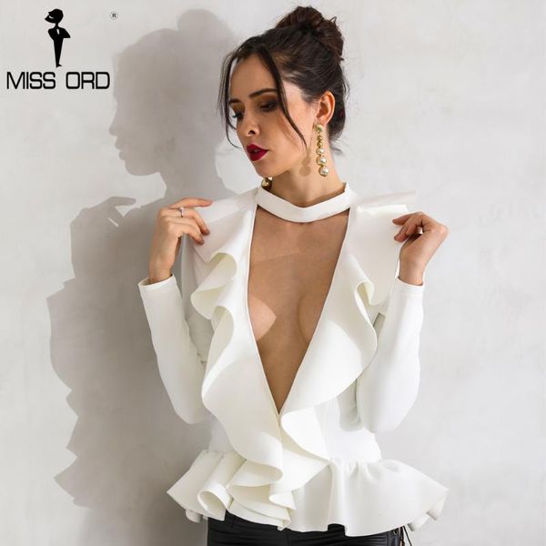 

missord 2020 deep v long sleeve fold solid color elegant ft8759, White
