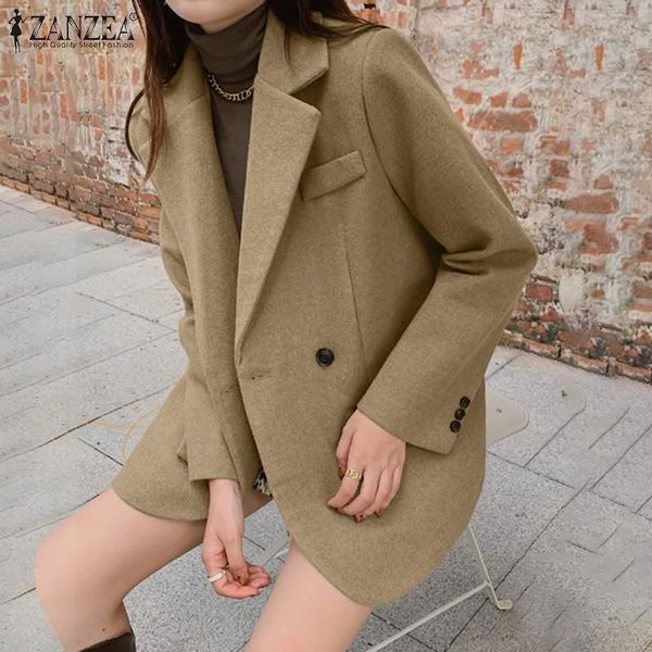

women's suits & blazers zanzea 2021 stylish autumn solid wool blend jackets long sleeve coats female double breasted casual overcoats, White;black