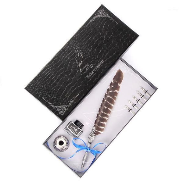 

fountain pens european retro feather pen set dip gift box practical student teacher birthday various colors animal feather1