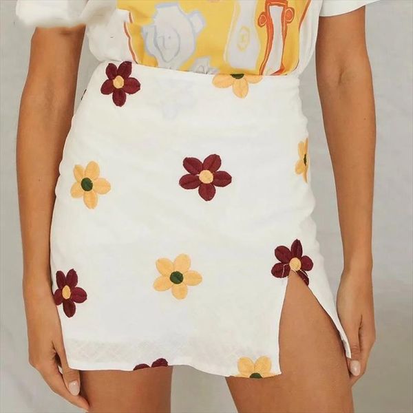 

2020 летние юбки флористические вышивки сексуальные мини-юбки высокий сплит винтажный пляж bodycon для женщины, Black