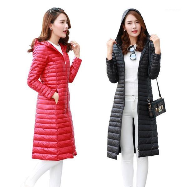 

winter new style women's dress hooded x-long thin down jacket women's korean-style over-the-knee warm down jacket coat1, Black;white